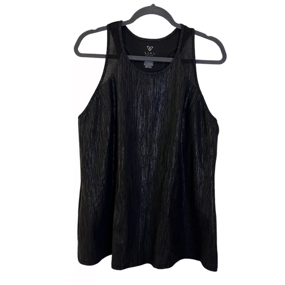 Lane Bryant LIVI Active Tank Top Plus Size 18/20 Gray Striped Mesh Trim Stretch - Picture 1 of 6